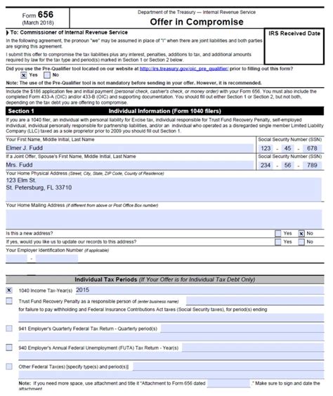 irs compromise offer form